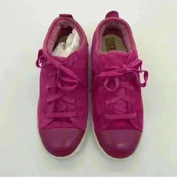UGG Pink Suede Sneakers with Fur Lining Size 5 - Picture 2 of 6
